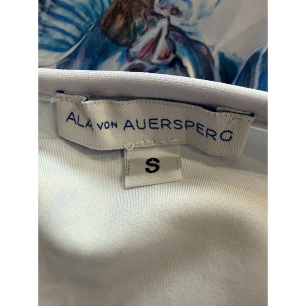Ala von Auersperg Blue Bird Print Midi Dress Small Coastal Resort Wearable Art - Picture 10 of 11